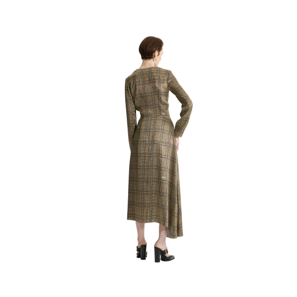 Asymmetric midi dress in Prince of Wales Print printed organic silk - Image 3