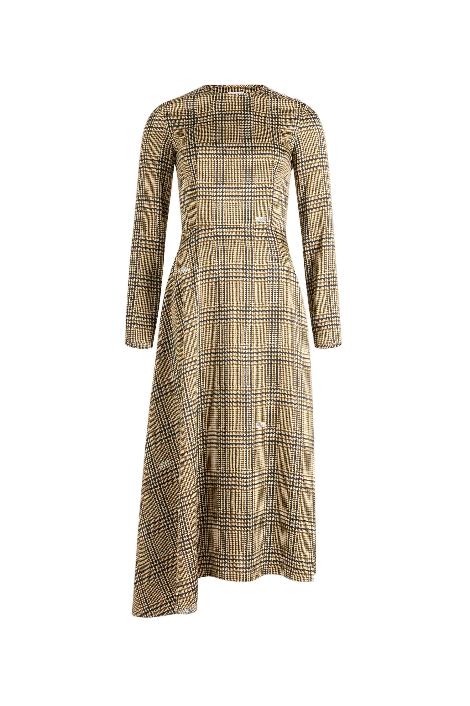Patou Asymmetric midi dress in Prince of Wales Print printed organic silk | Dresses | Luxury Shoes Patou Asymmetric midi dress in Prince of Wales Print printed organic silk