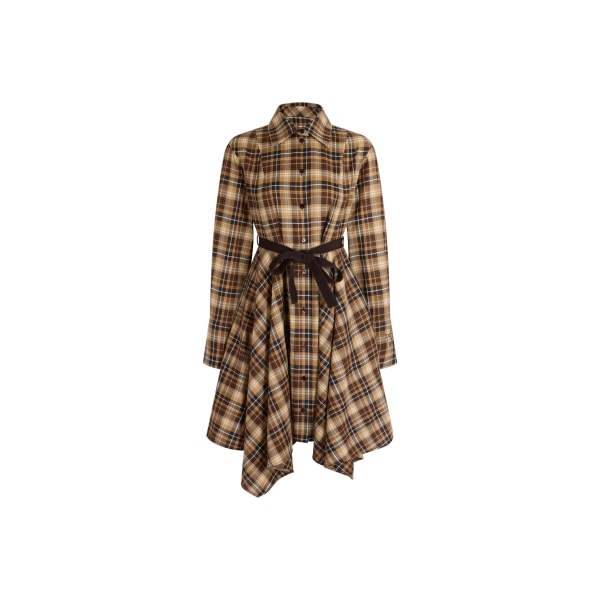 Patou Asymmetric midi shirt dress in Chestnut Heritage Tartan cotton