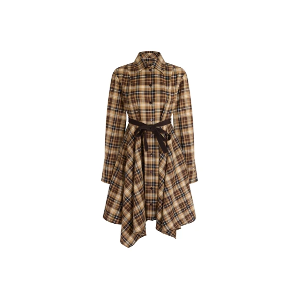 Asymmetric midi shirt dress in Chestnut Heritage Tartan cotton