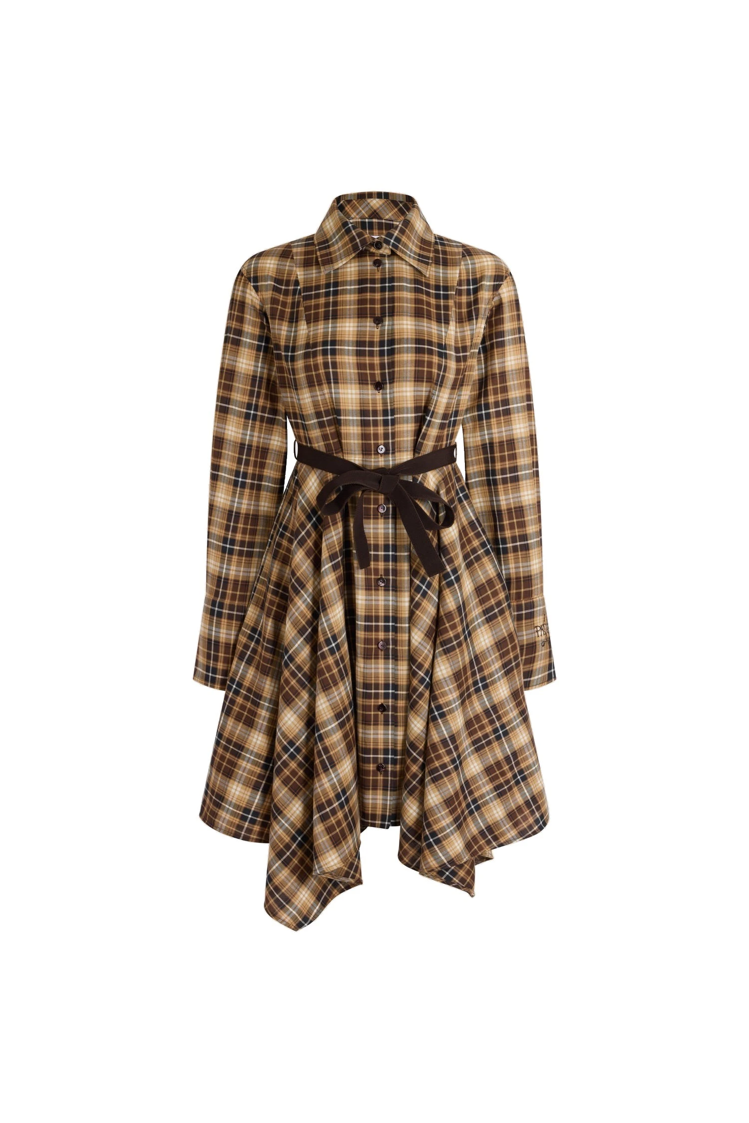 Patou Asymmetric midi shirt dress in Chestnut Heritage Tartan cotton | Dresses | Luxury Shoes Patou Asymmetric midi shirt dress in Chestnut Heritage Tartan cotton
