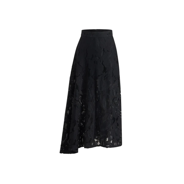 Patou Asymmetric midi skirt in Black organic cotton blend lace