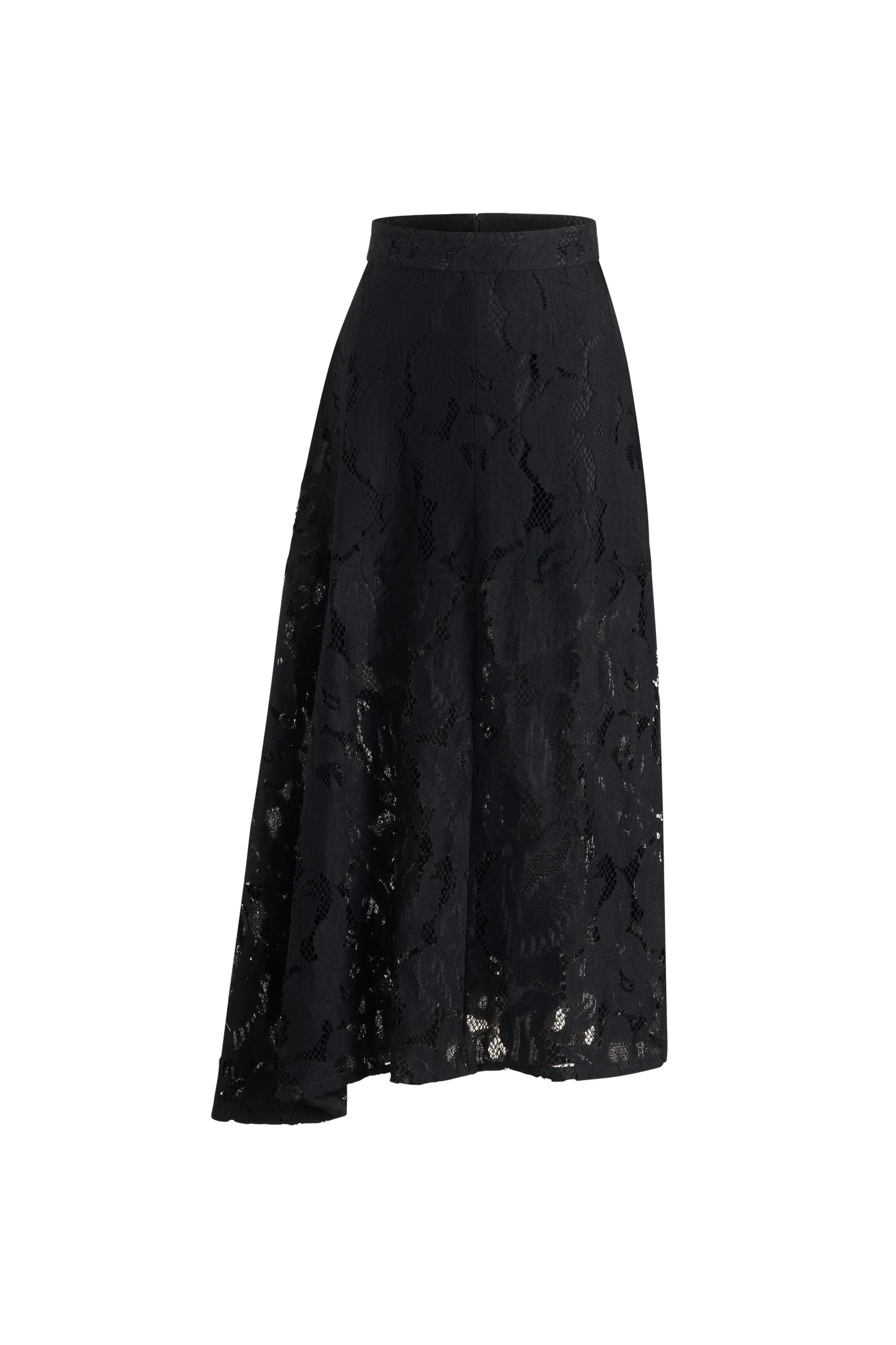 Patou Asymmetric midi skirt in Black organic cotton blend lace | Skirts | Luxury Shoes Patou Asymmetric midi skirt in Black organic cotton blend lace