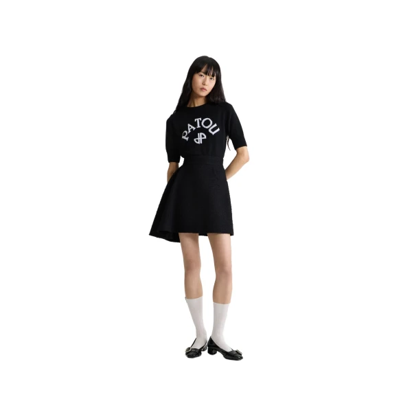 Asymmetric mini skirt in Black sustainable wool blend tweed - Image 2
