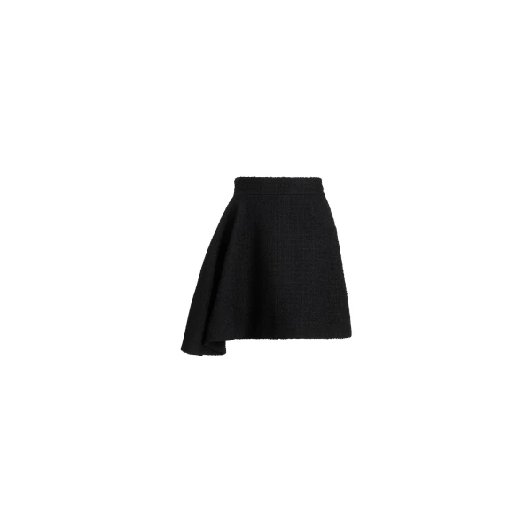Patou Asymmetric mini skirt in Black sustainable wool blend tweed