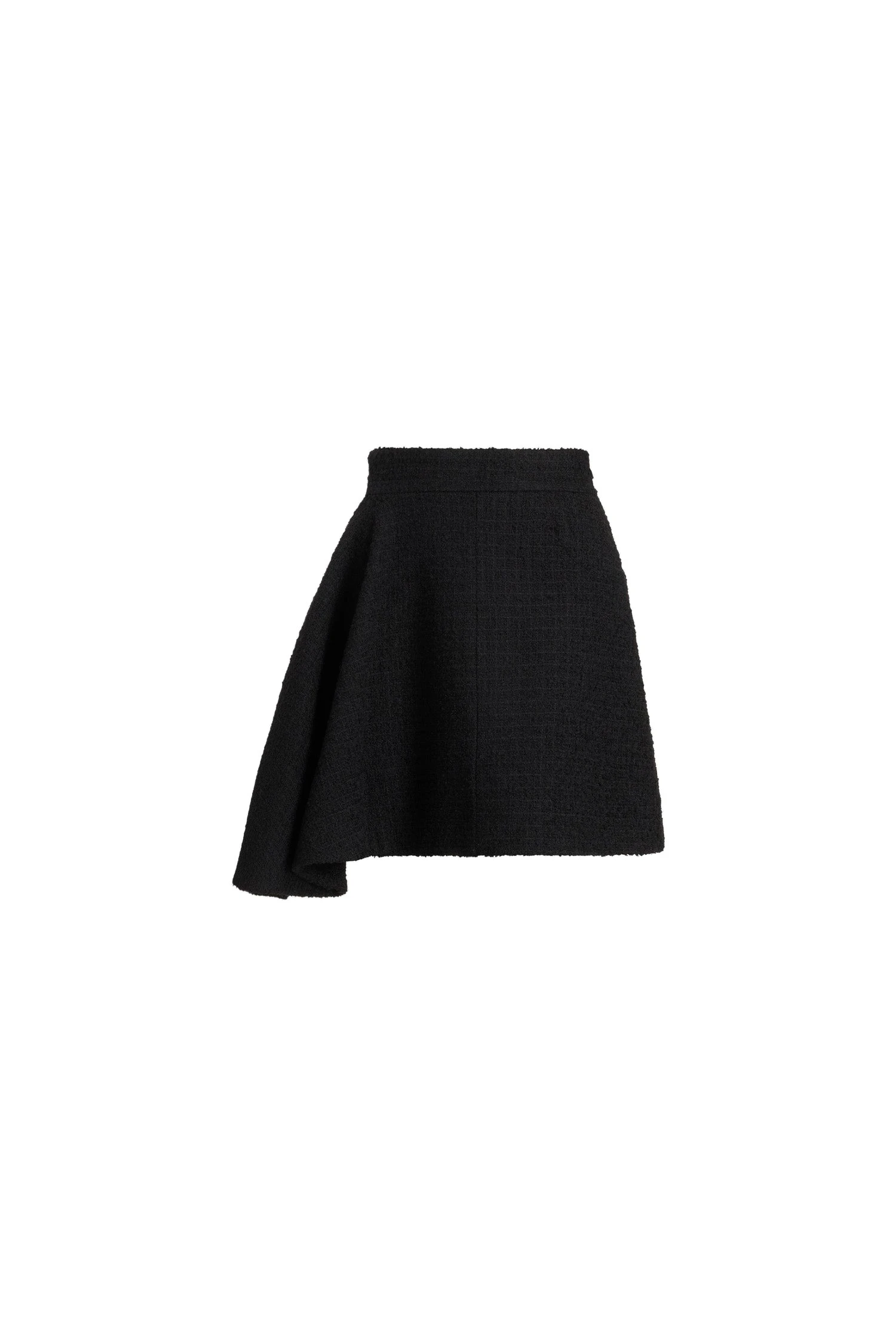 Patou Asymmetric mini skirt in Black sustainable wool blend tweed | Skirts | Luxury Shoes Patou Asymmetric mini skirt in Black sustainable wool blend tweed