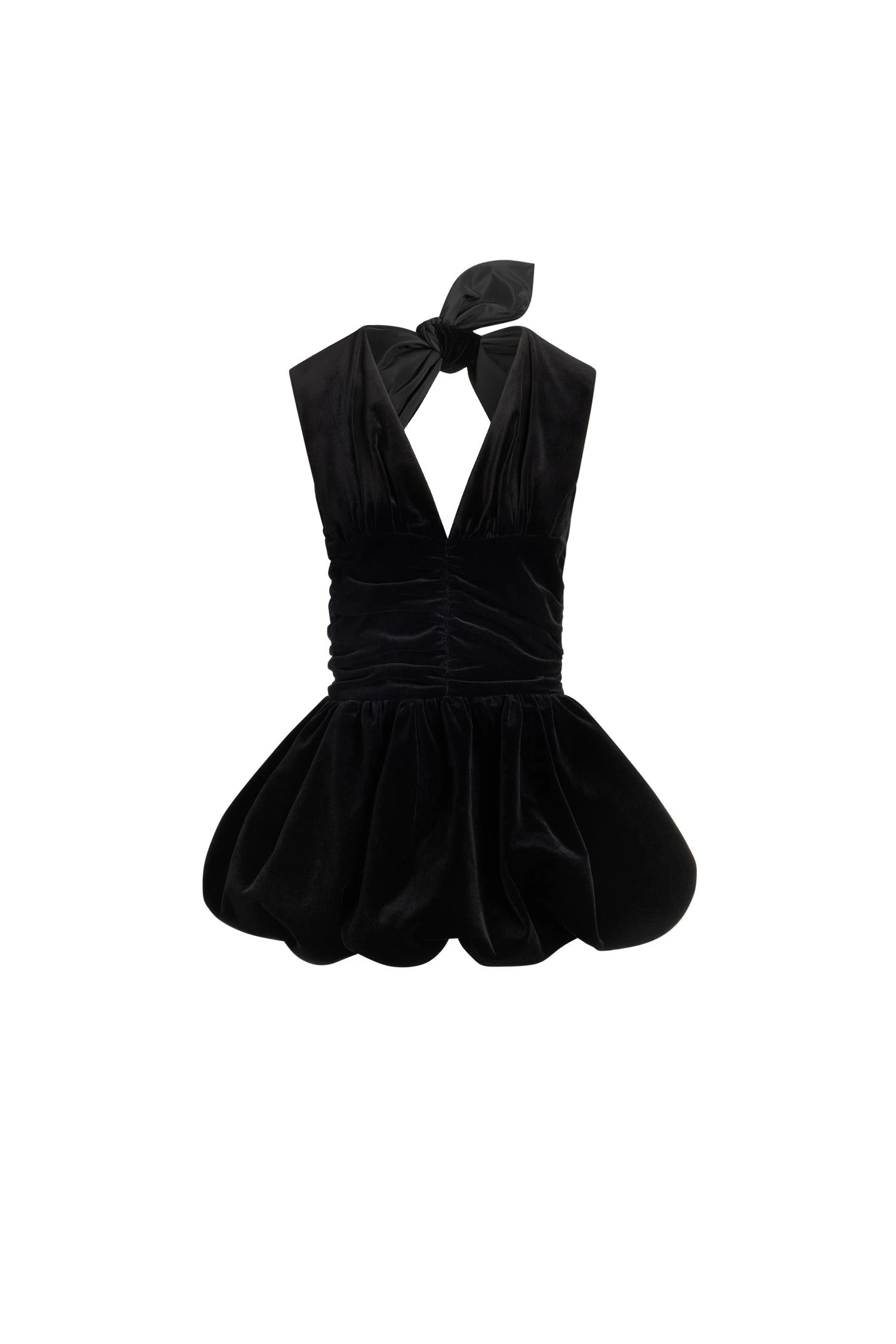 Patou Backless mini dress with bow in Black organic cotton velvet | Dresses | Luxury Shoes Patou Backless mini dress with bow in Black organic cotton velvet