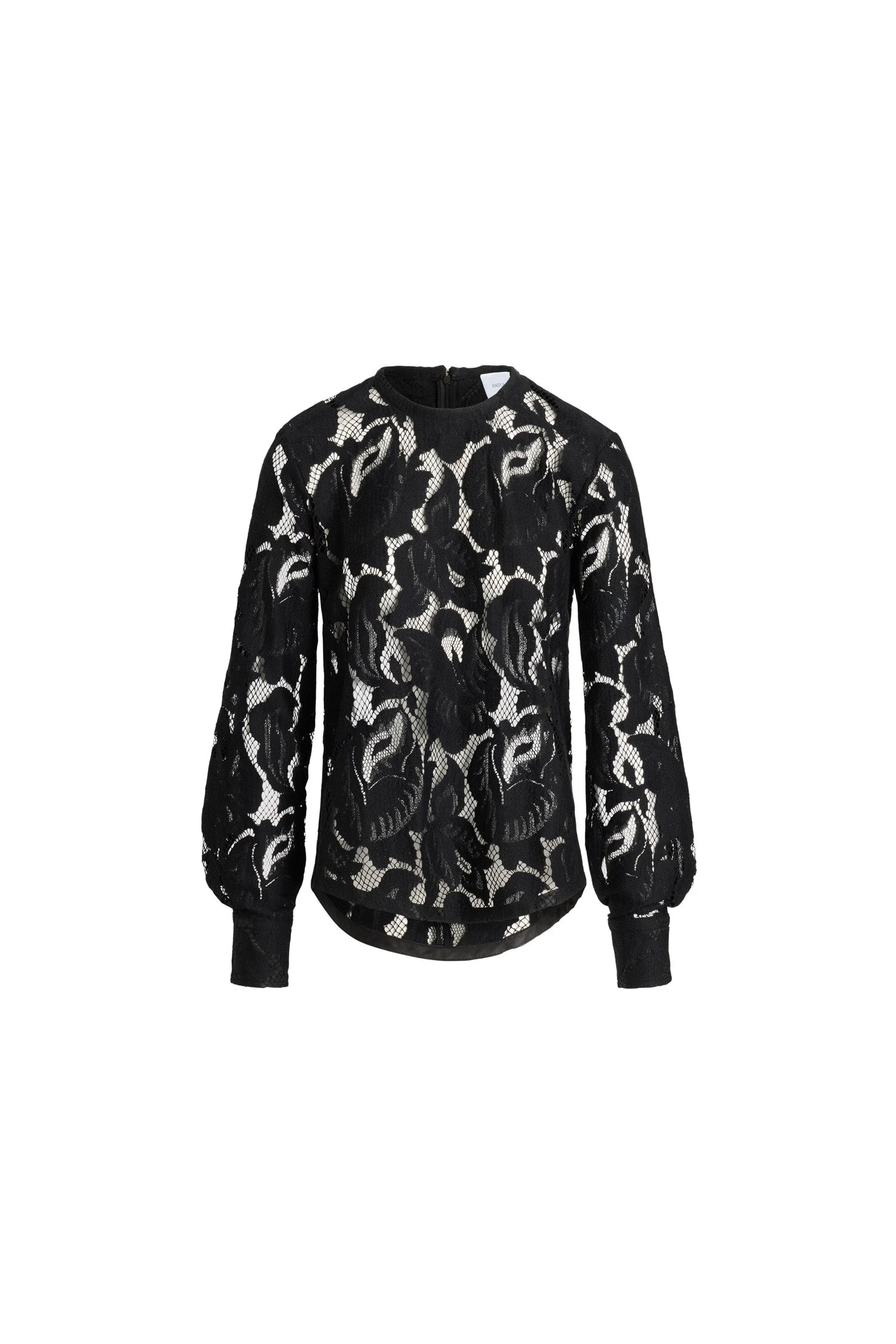 Patou Balloon sleeve top in Black organic cotton blend lace | Tops | Luxury Shoes Patou Balloon sleeve top in Black organic cotton blend lace