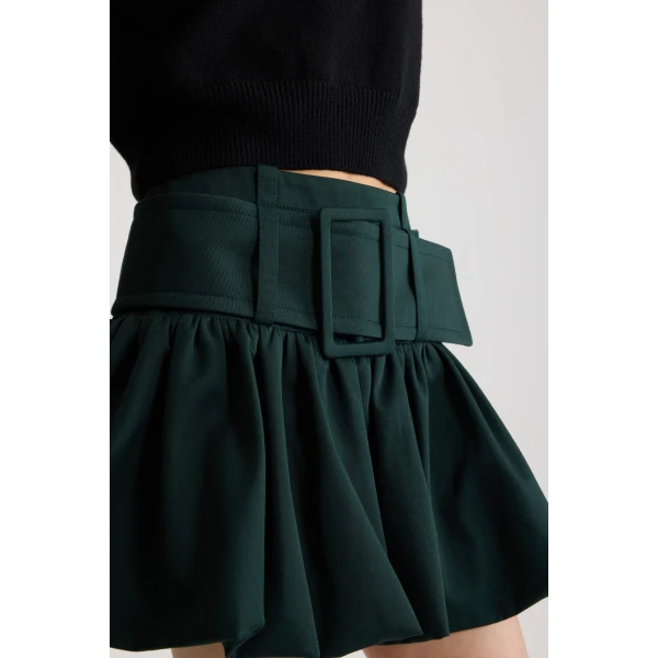 Belted bubble mini skirt in Garden Green organic cotton gabardine - Image 4