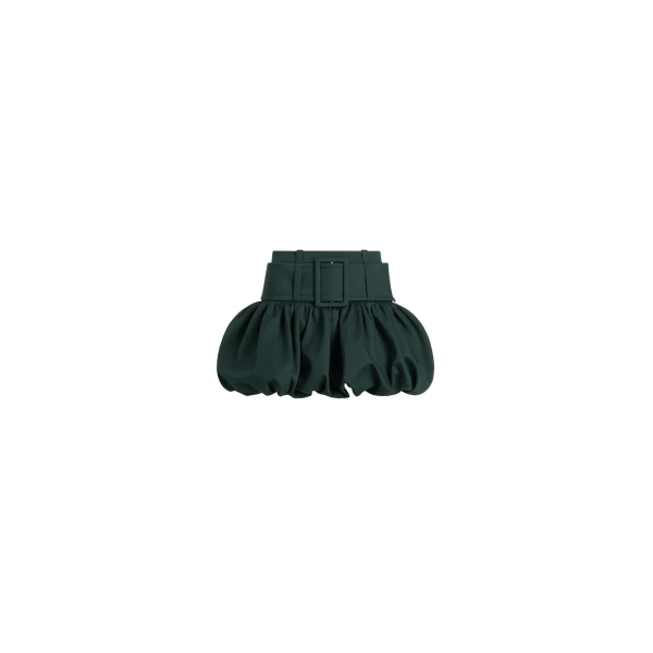 Belted bubble mini skirt in Garden Green organic cotton gabardine