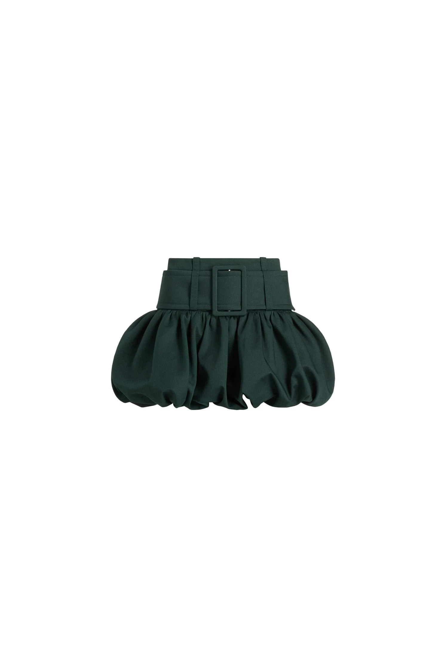 Patou Belted bubble mini skirt in Garden Green organic cotton gabardine | Skirts | Luxury Shoes Patou Belted bubble mini skirt in Garden Green organic cotton gabardine