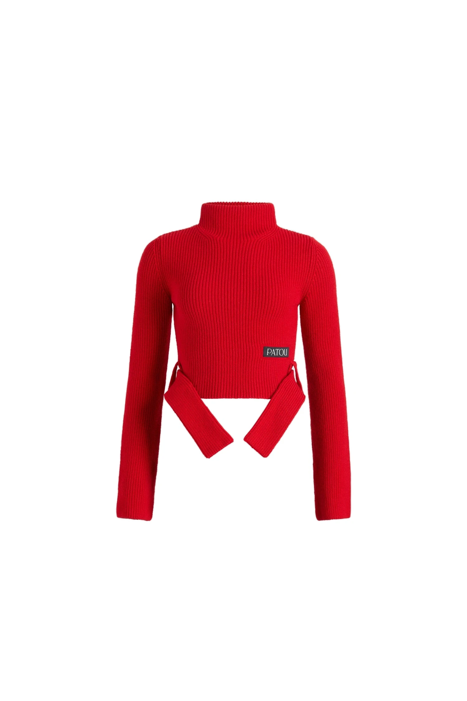 Patou Belted cropped jumper in Elixir Red wool and cashmere | Knitwear | Luxury Shoes Patou Belted cropped jumper in Elixir Red wool and cashmere