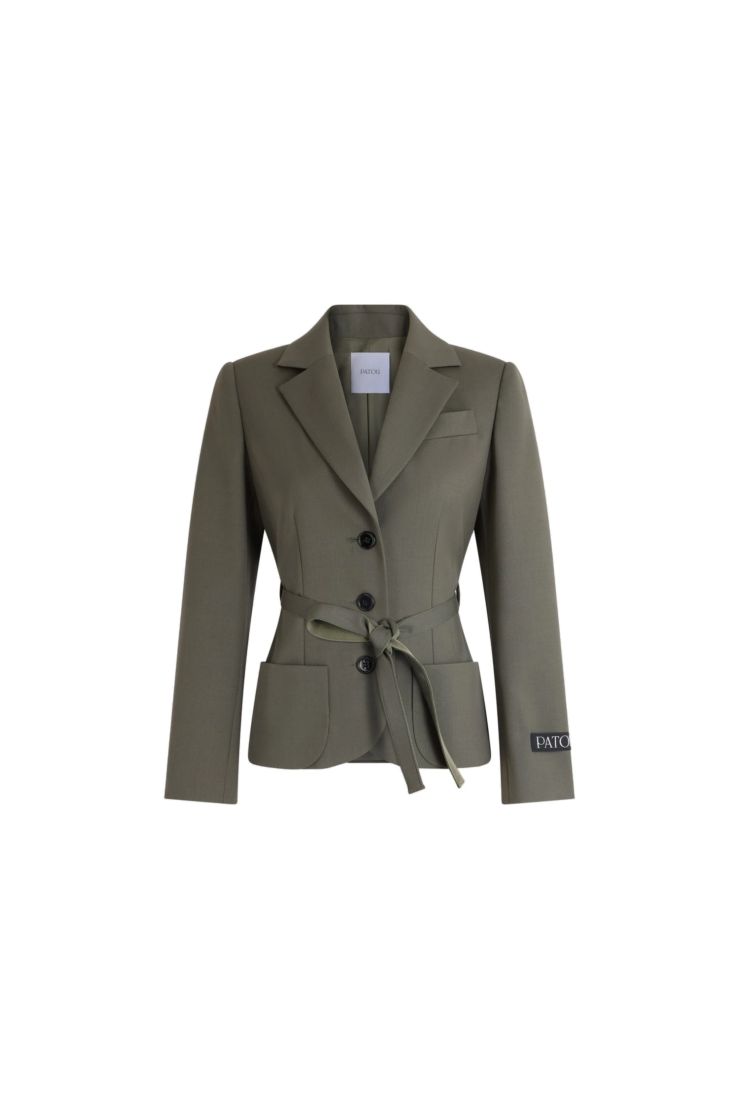Patou Belted jacket in Ivy Green responsible wool | Jackets | Luxury Shoes Patou Belted jacket in Ivy Green responsible wool