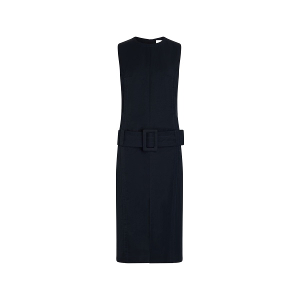 Patou Belted midi dress in Navy Black lightweight recycled nylon