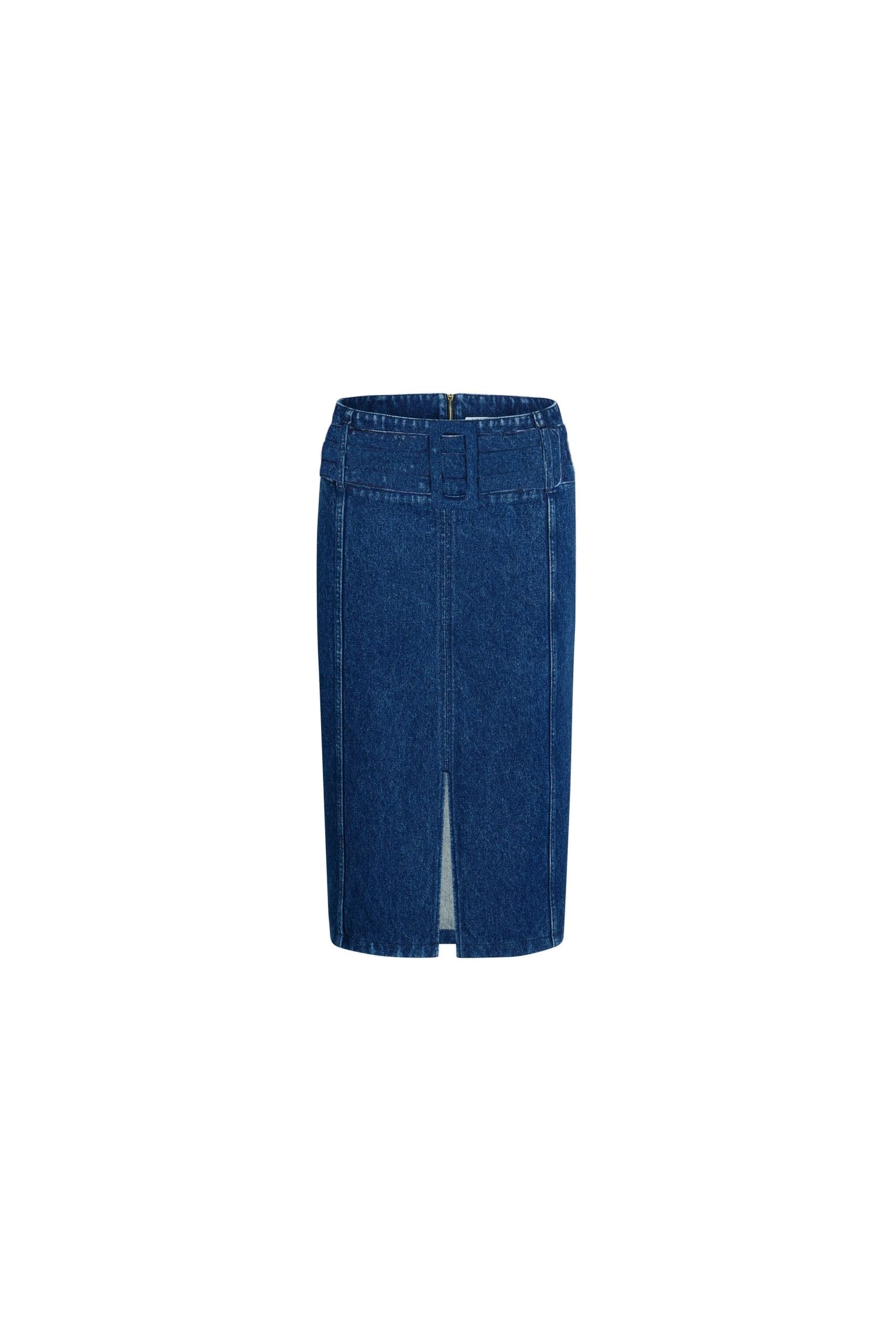 Patou Belted midi skirt in Ink Blue cotton denim | Skirts | Luxury Shoes Patou Belted midi skirt in Ink Blue cotton denim