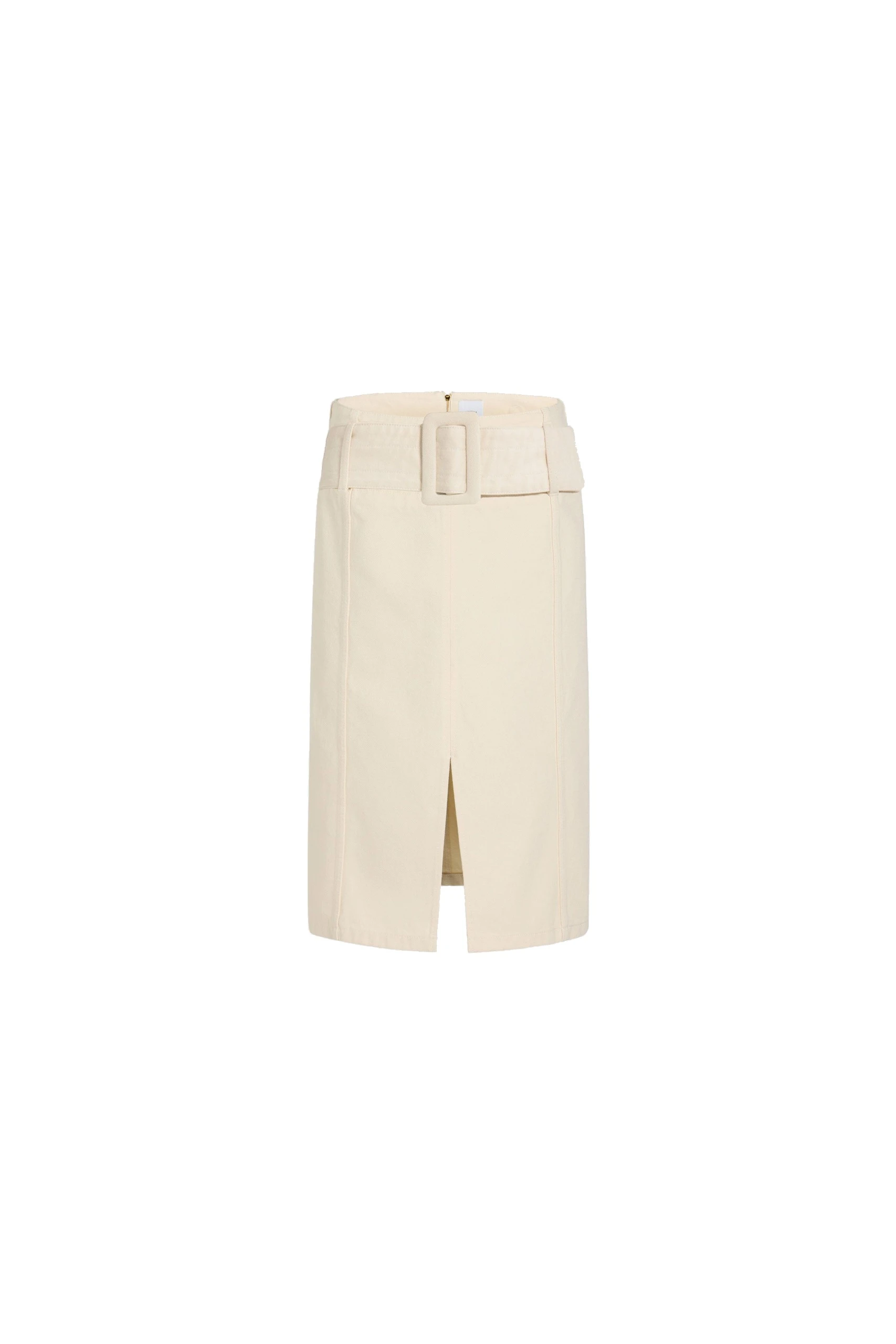 Patou Belted midi skirt in Natural cotton denim | Skirts | Luxury Shoes Patou Belted midi skirt in Natural cotton denim