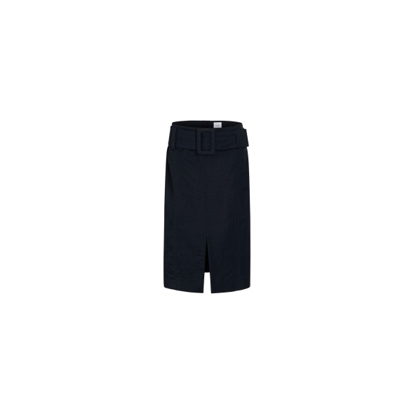 Patou Belted midi skirt in Navy Black lightweight recycled nylon