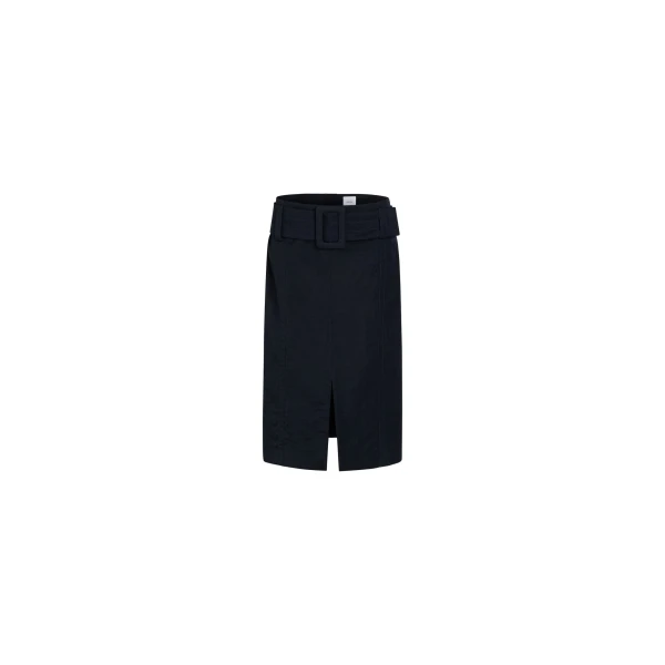 Patou Belted midi skirt in Navy Black lightweight recycled nylon