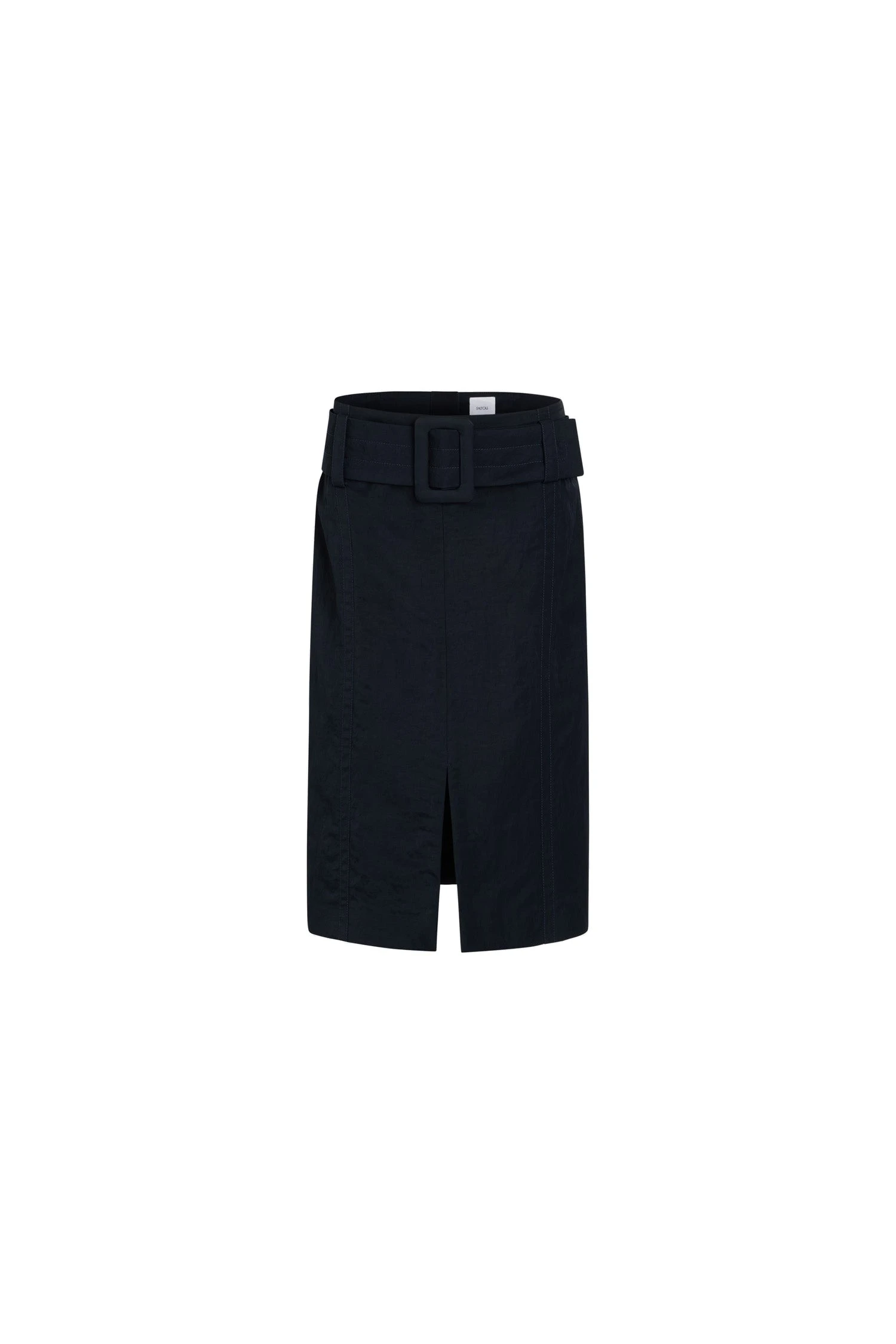 Patou Belted midi skirt in Navy Black lightweight recycled nylon | Skirts | Luxury Shoes Patou Belted midi skirt in Navy Black lightweight recycled nylon