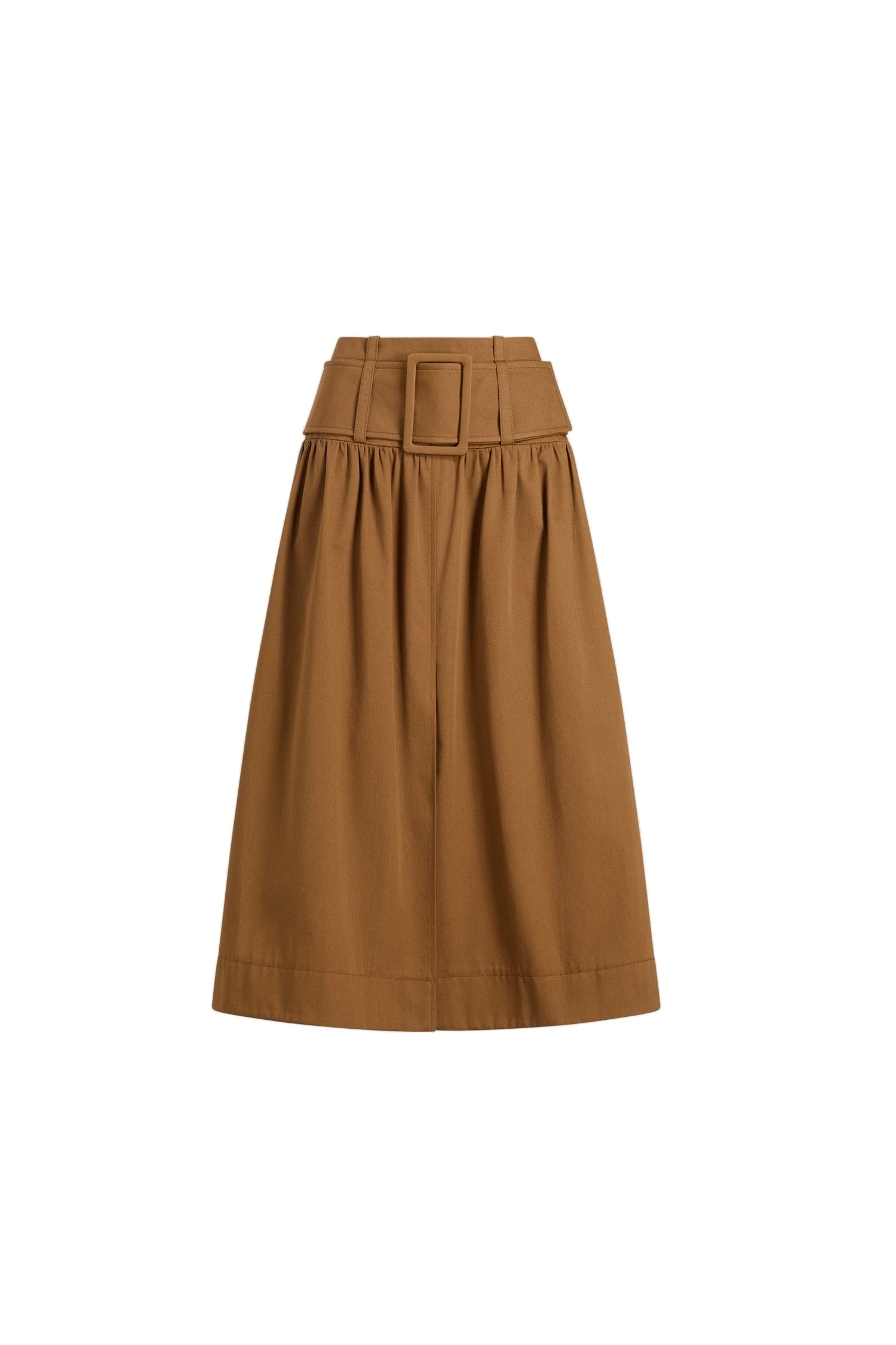 Patou Belted midi skirt in Nutmeg organic cotton gabardine | Skirts | Luxury Shoes Patou Belted midi skirt in Nutmeg organic cotton gabardine