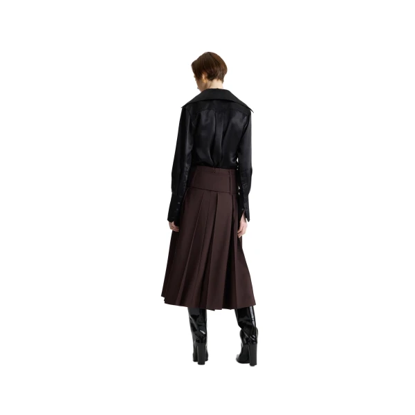 Belted midi skirt in Smoked Ebony sustainable technical wool - Image 3