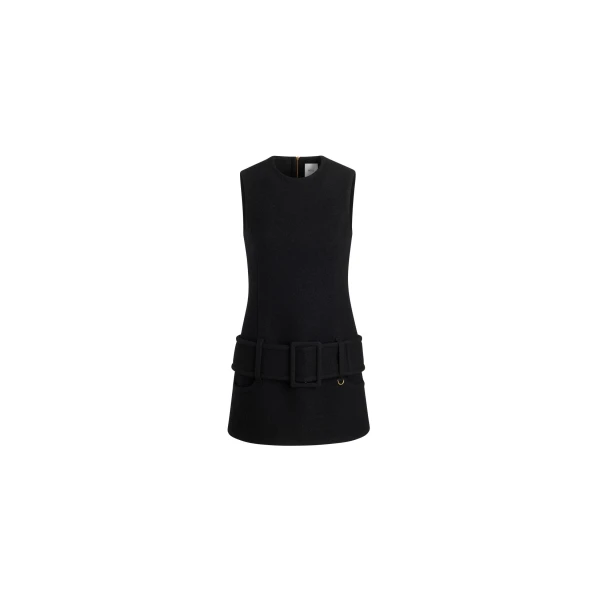 Belted mini dress in Black boiled wool