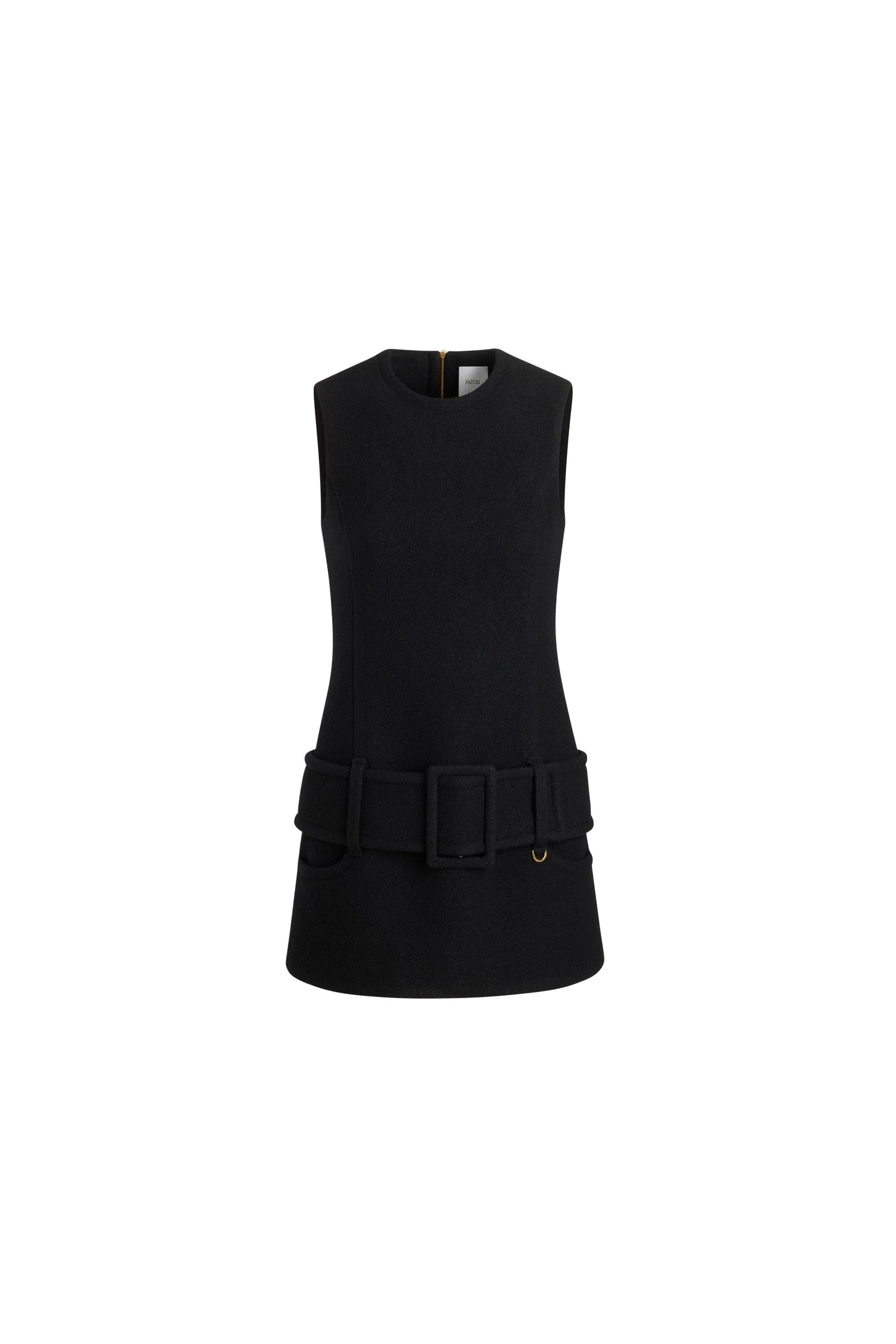 Patou Belted mini dress in Black boiled wool | Dresses | Luxury Shoes Patou Belted mini dress in Black boiled wool