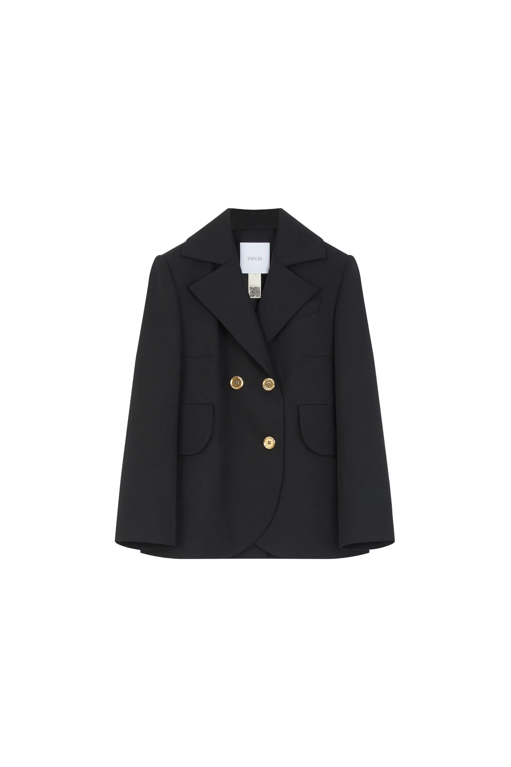 Patou Belted tailored jacket in Black sustainable technical wool | Jackets | Luxury Shoes Patou Belted tailored jacket in Black sustainable technical wool