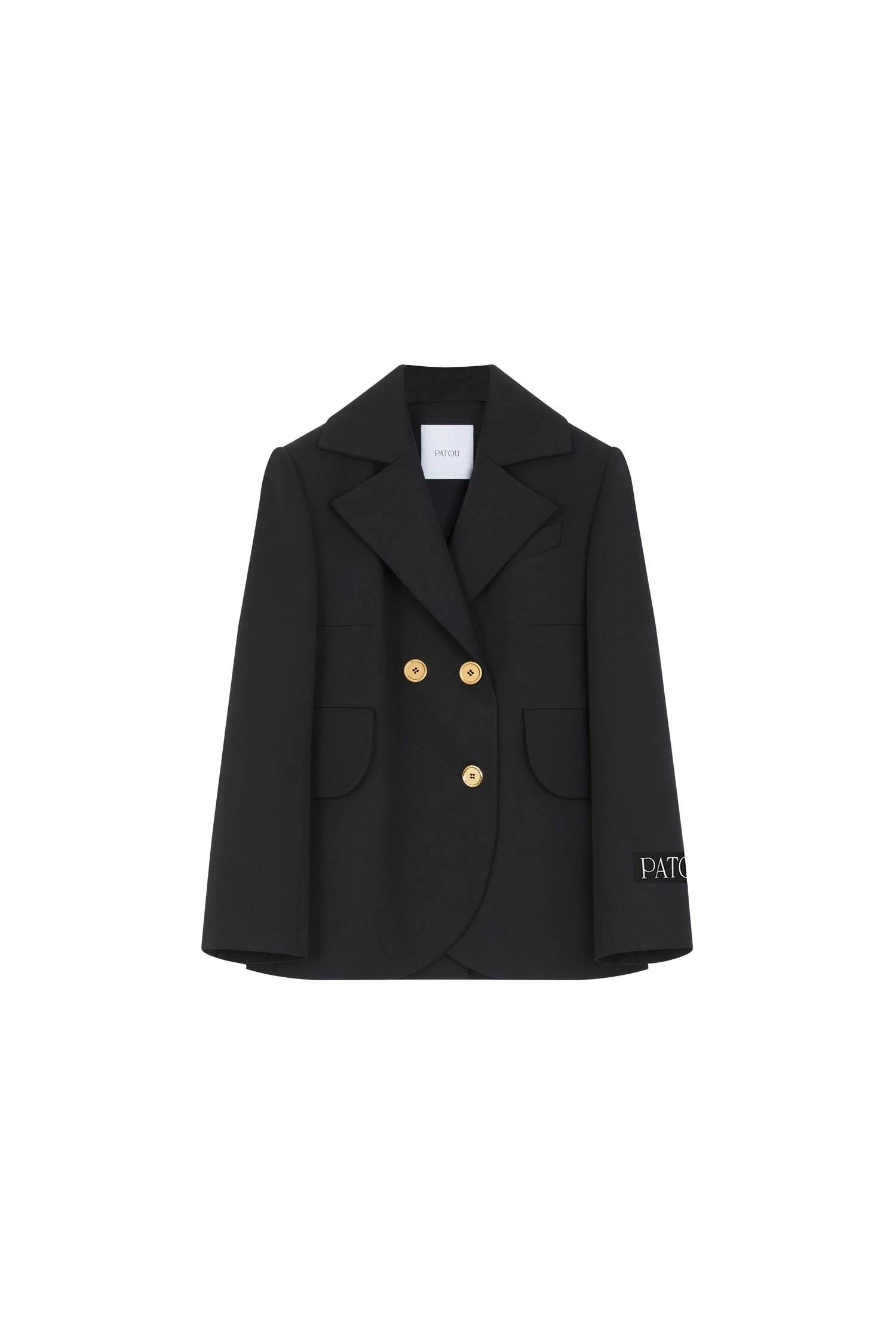 Patou Belted tailored jacket in Black sustainable technical wool | Jackets | Luxury Shoes Patou Belted tailored jacket in Black sustainable technical wool