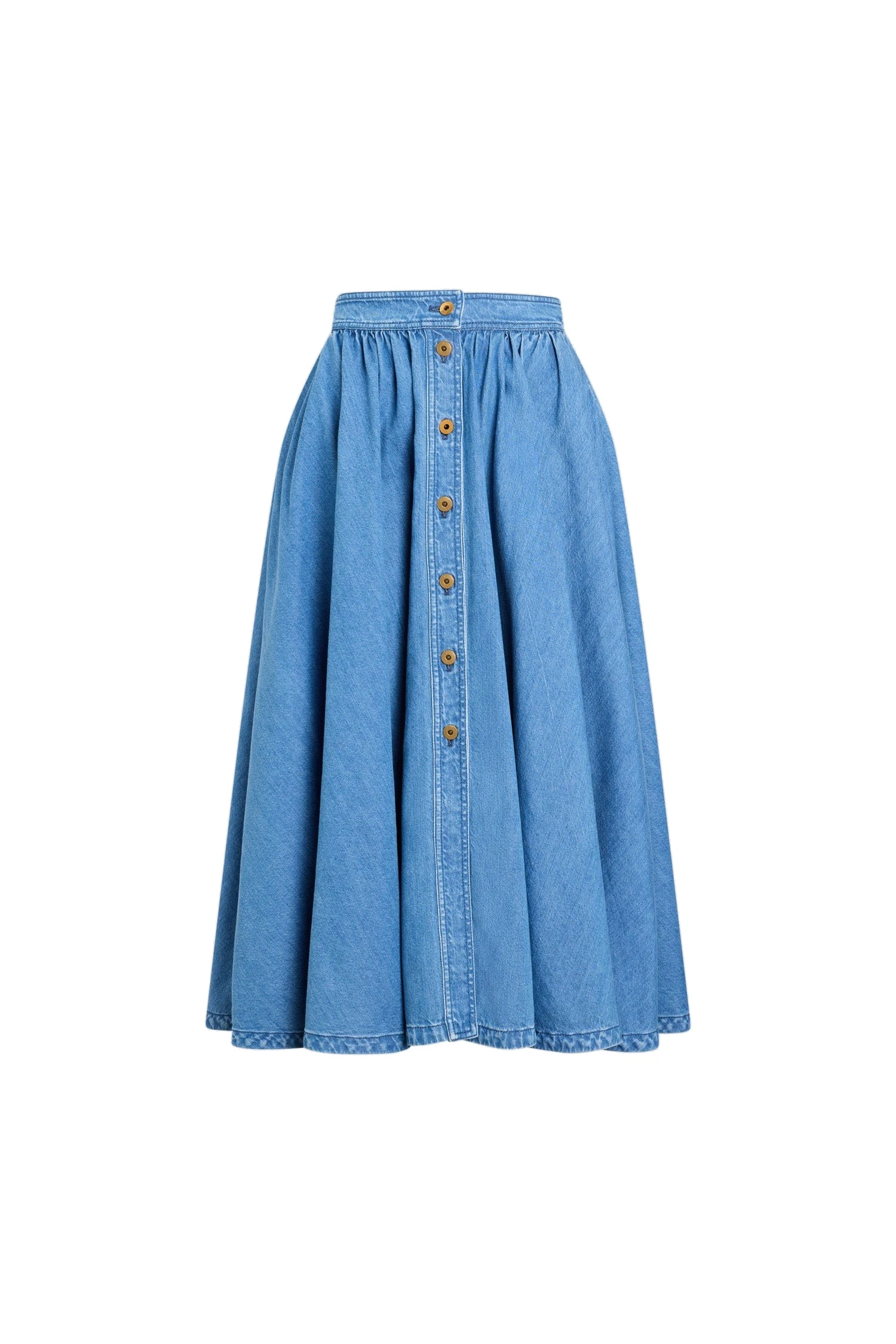 Patou Blended cotton long buttoned skirt in Heritage Blue Wash | Skirts | Luxury Shoes Patou Blended cotton long buttoned skirt in Heritage Blue Wash