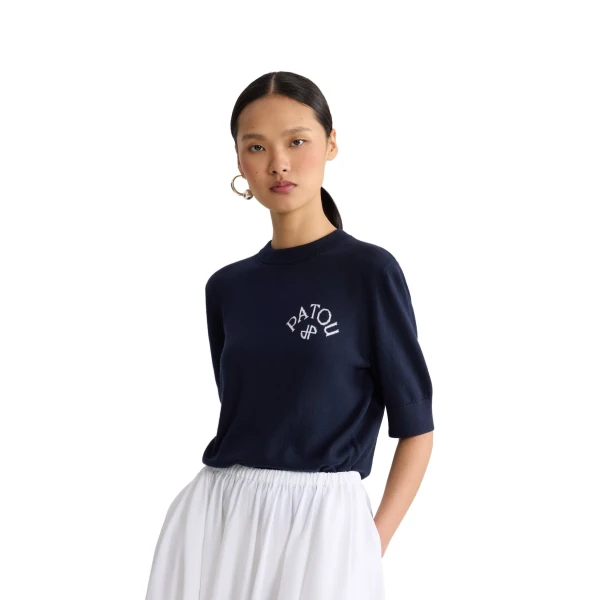 Blended cotton short sleeve sweater in Deep Sea Blue - Image 5