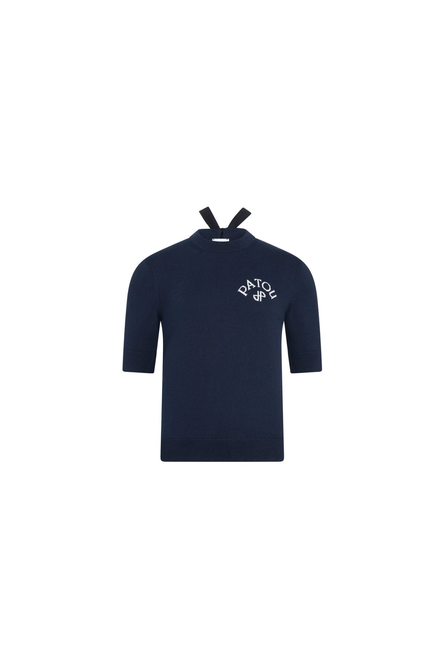 Patou Blended cotton short sleeve sweater in Deep Sea Blue | Knitwear | Luxury Shoes Patou Blended cotton short sleeve sweater in Deep Sea Blue