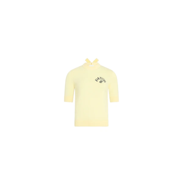 Patou Blended cotton short sleeve sweater in Limelight