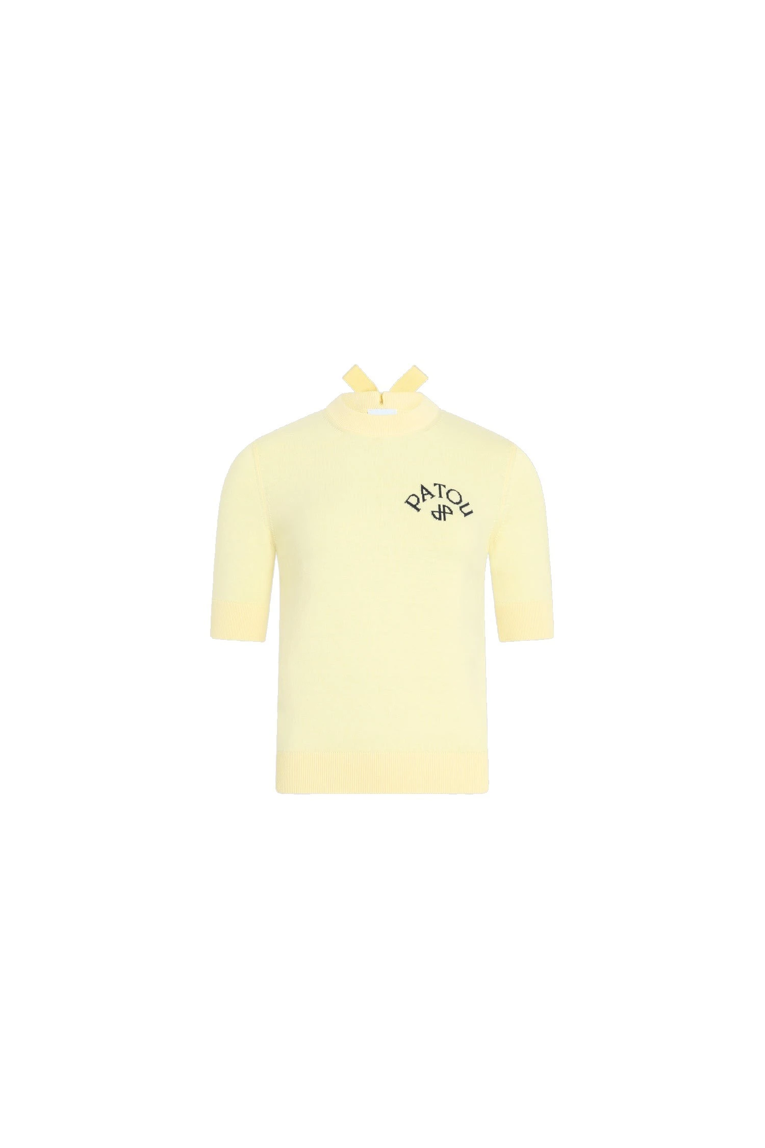 Patou Blended cotton short sleeve sweater in Limelight | Knitwear | Luxury Shoes Patou Blended cotton short sleeve sweater in Limelight