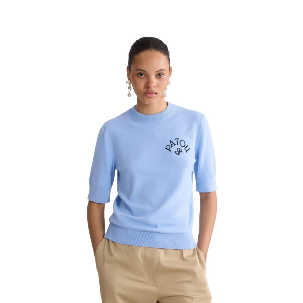Blended cotton short sleeve sweater in Riviera Blue - Image 5