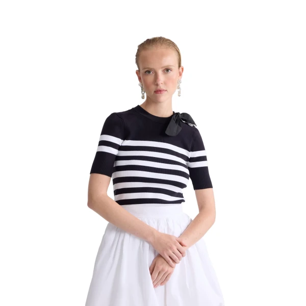 Blended cotton striped knitted t-shirt in Offshore Stripes - Image 4