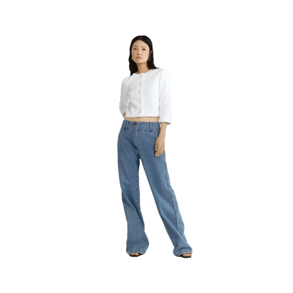 Boxy collarless jacket in White quilted sustainable viscose blend - Image 2