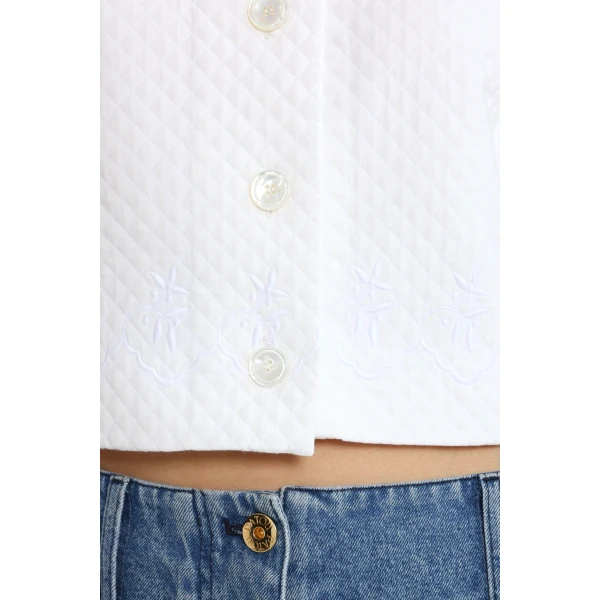 Boxy collarless jacket in White quilted sustainable viscose blend - Image 5