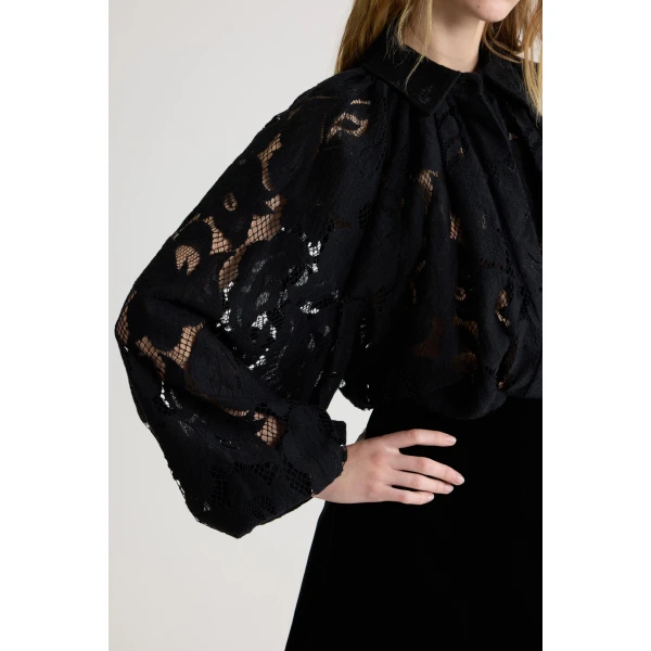 Bubble blouse in Black organic cotton blend lace - Image 5