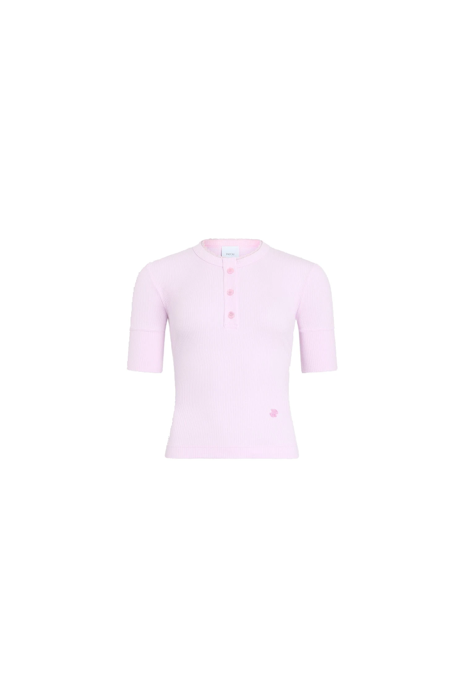 Patou Buttoned ribbed organic cotton blend T-shirt in Pink Parfait | Tops | Luxury Shoes Patou Buttoned ribbed organic cotton blend T-shirt in Pink Parfait