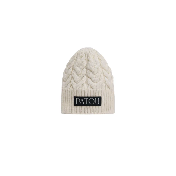 Cable knit beanie in White sustainable wool