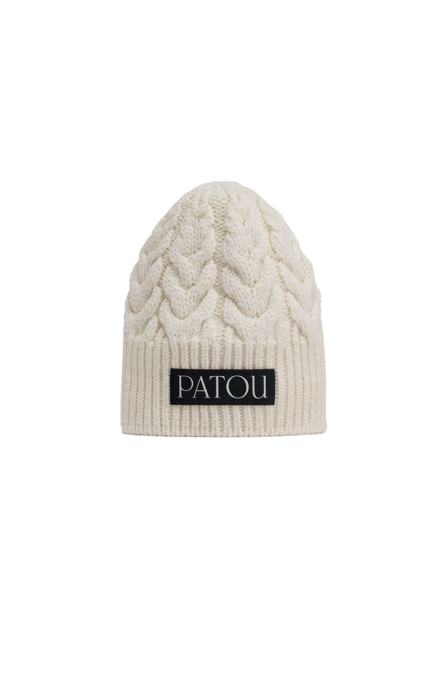 Patou Cable knit beanie in White sustainable wool | Accessories | Luxury Shoes Patou Cable knit beanie in White sustainable wool