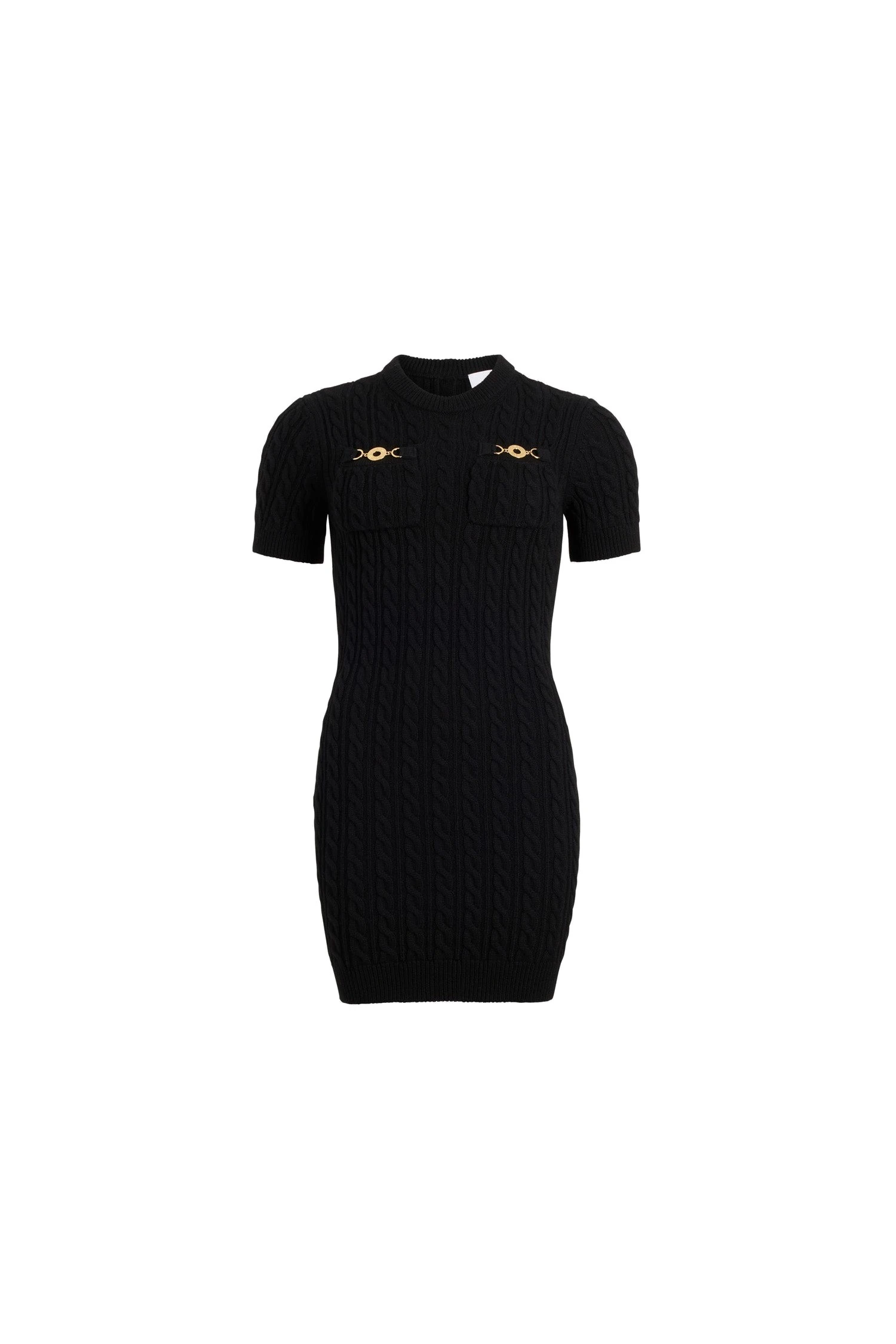 Patou Cable mini dress in Black wool and cashmere | Dresses | Luxury Shoes Patou Cable mini dress in Black wool and cashmere