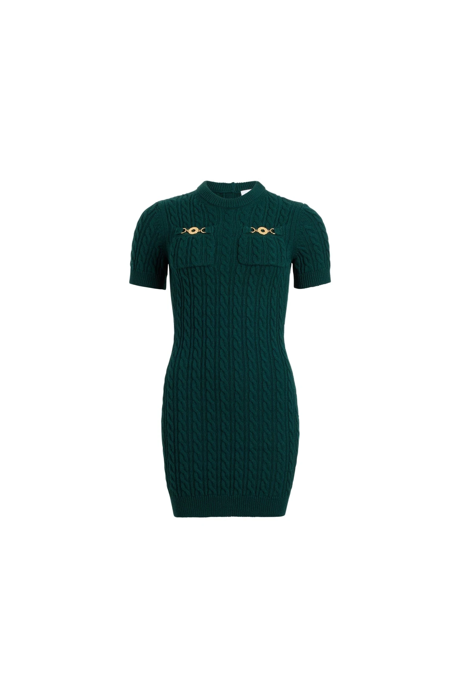 Patou Cable mini dress in Imperial Green wool and cashmere | Dresses | Luxury Shoes Patou Cable mini dress in Imperial Green wool and cashmere
