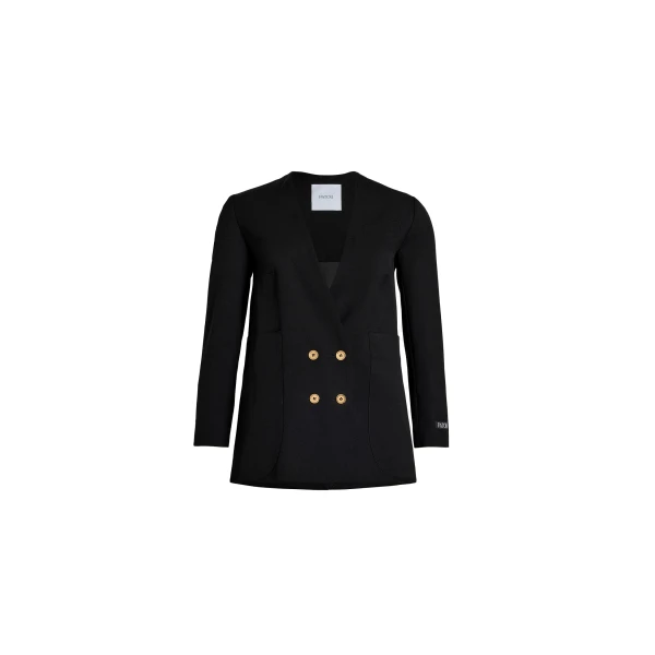 Collarless double-breasted jacket in Black tech wool