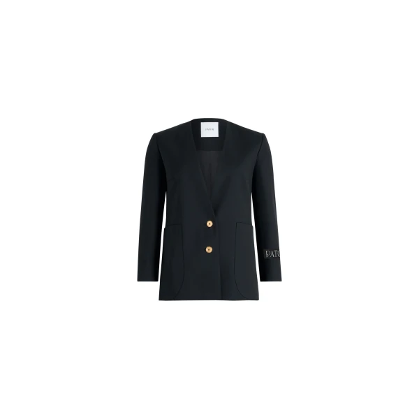 Patou Collarless jacket in Black sustainable technical wool twill