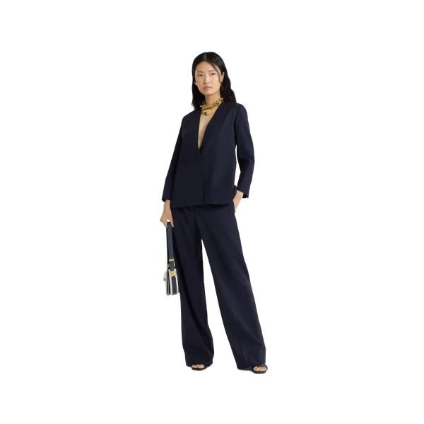 Collarless jacket in Navy Black sustainable technical wool twill - Image 2