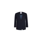 Patou Collarless jacket in Navy Black sustainable technical wool twill