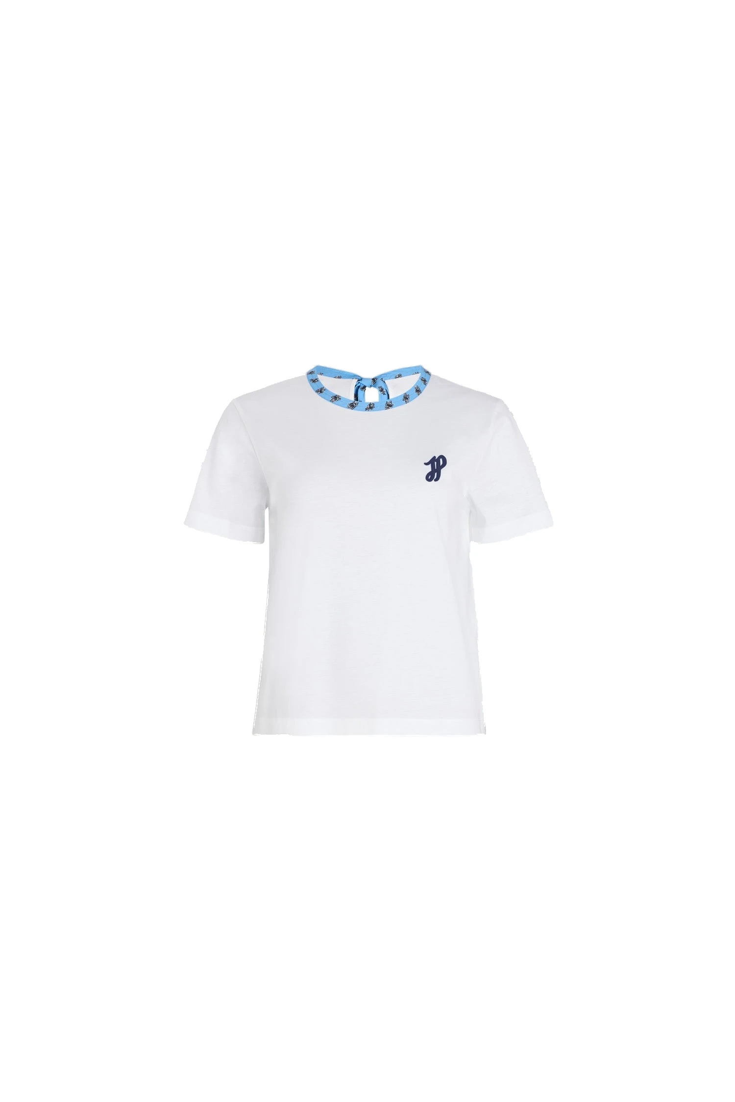 Patou Contrast collar t-shirt in Small Provence Blue organic cotton | Tops | Luxury Shoes Patou Contrast collar t-shirt in Small Provence Blue organic cotton