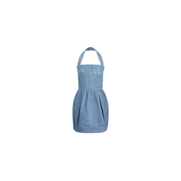 Cotton blend denim mini corset dress in Riviera Sky Blue